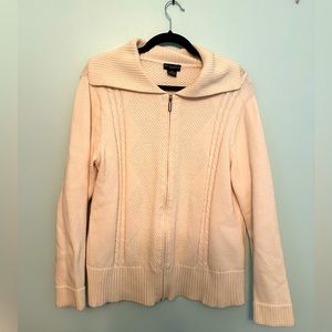 Plus size cream cardigan zippered sweater